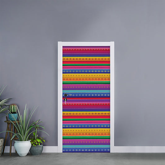 Colorful Mexican Serape Pattern Print Door Sticker