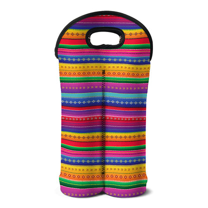 Colorful Mexican Serape Pattern Print Double Neoprene Wine Tote
