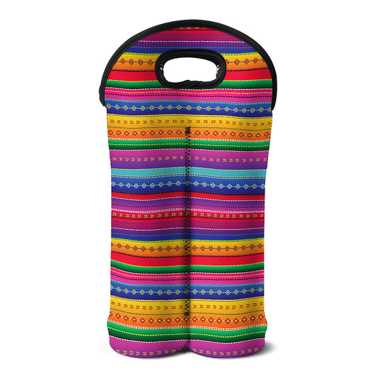 Colorful Mexican Serape Pattern Print Double Neoprene Wine Tote