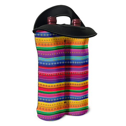 Colorful Mexican Serape Pattern Print Double Neoprene Wine Tote