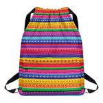 Colorful Mexican Serape Pattern Print Drawstring Backpack