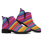 Colorful Mexican Serape Pattern Print Flat Ankle Boots