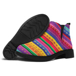 Colorful Mexican Serape Pattern Print Flat Ankle Boots