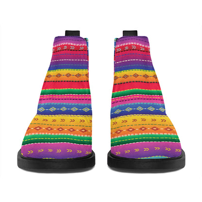 Colorful Mexican Serape Pattern Print Flat Ankle Boots