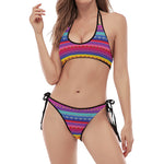 Colorful Mexican Serape Pattern Print Halter Scoop Tie Side Bikini