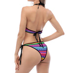 Colorful Mexican Serape Pattern Print Halter Scoop Tie Side Bikini