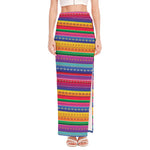 Colorful Mexican Serape Pattern Print High Slit Maxi Skirt