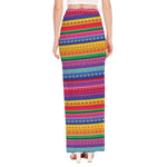 Colorful Mexican Serape Pattern Print High Slit Maxi Skirt