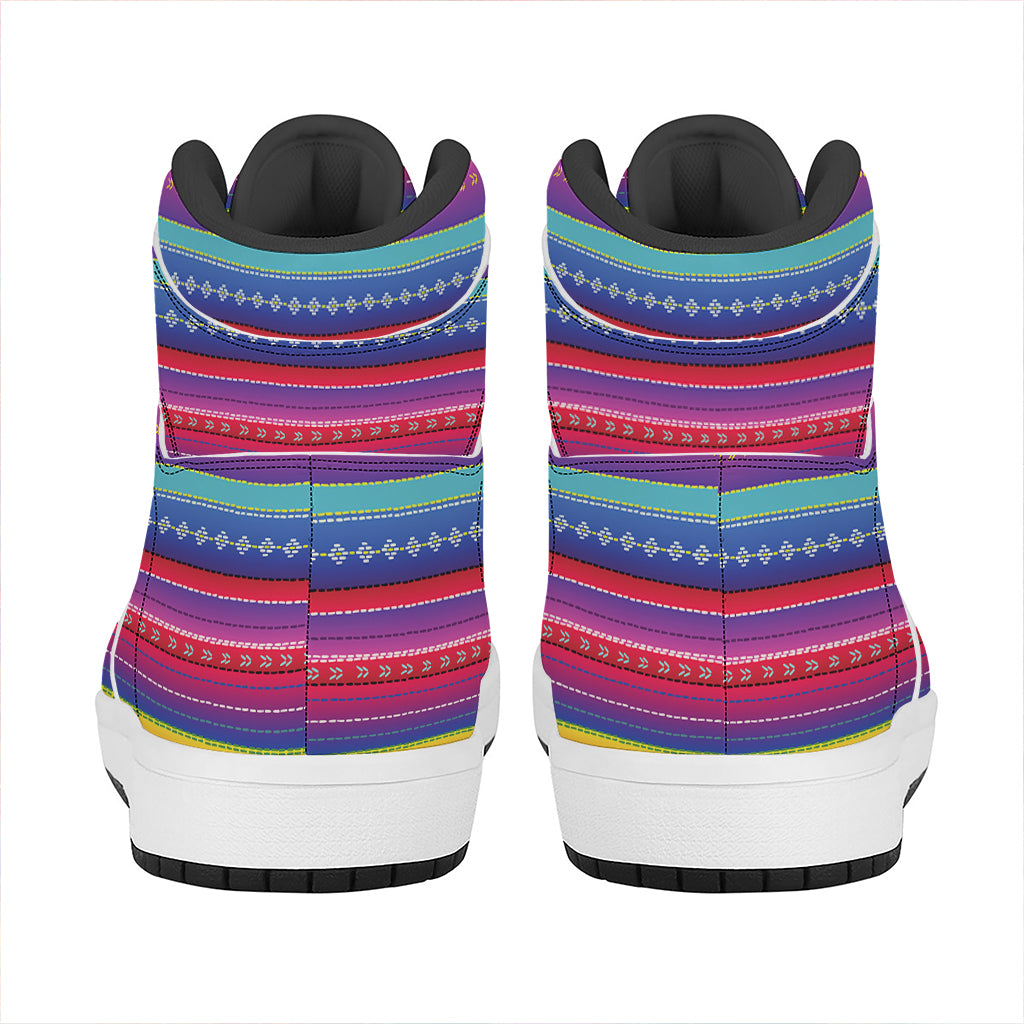 Colorful Mexican Serape Pattern Print High Top Leather Sneakers