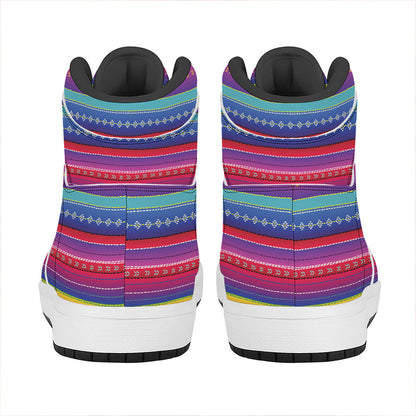 Colorful Mexican Serape Pattern Print High Top Leather Sneakers