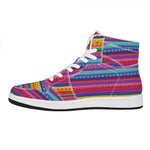Colorful Mexican Serape Pattern Print High Top Leather Sneakers