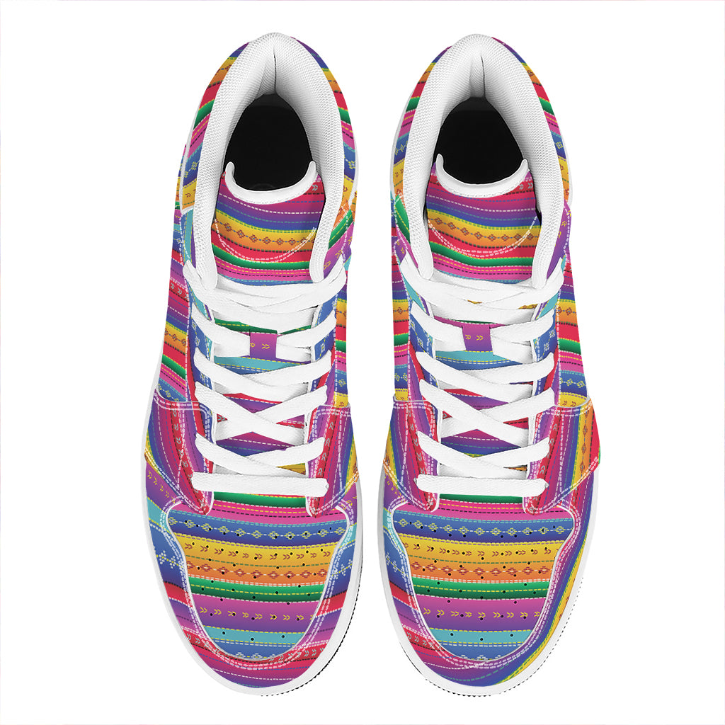 Colorful Mexican Serape Pattern Print High Top Leather Sneakers