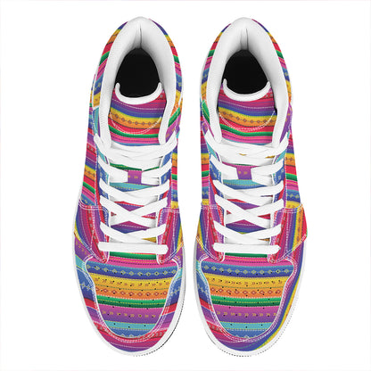 Colorful Mexican Serape Pattern Print High Top Leather Sneakers
