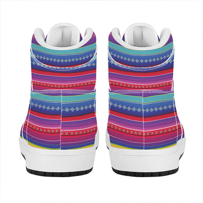 Colorful Mexican Serape Pattern Print High Top Leather Sneakers
