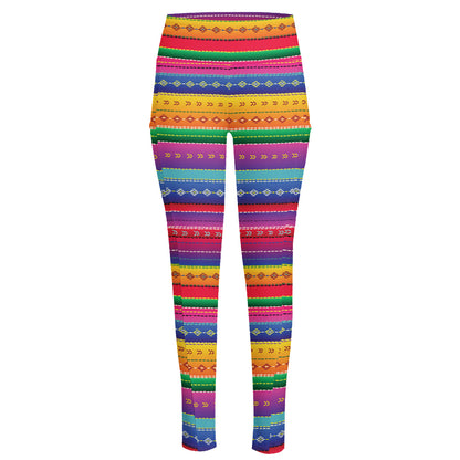 Colorful Mexican Serape Pattern Print High-Waisted Pocket Leggings