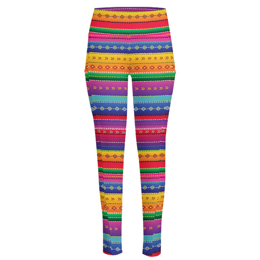 Colorful Mexican Serape Pattern Print High-Waisted Pocket Leggings