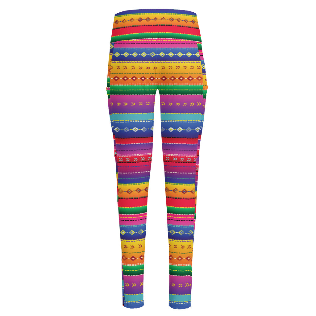 Colorful Mexican Serape Pattern Print High-Waisted Pocket Leggings