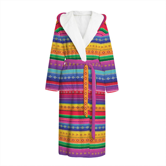 Colorful Mexican Serape Pattern Print Hooded Bathrobe