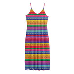 Colorful Mexican Serape Pattern Print Jersey Midi Cami Dress