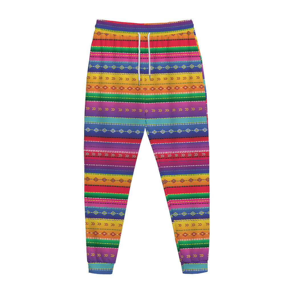 Colorful Mexican Serape Pattern Print Jogger Pants