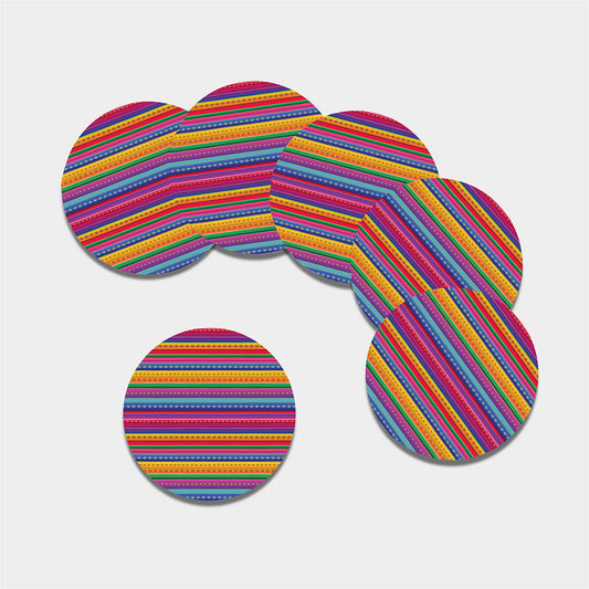 Colorful Mexican Serape Pattern Print Leather Coaster Set