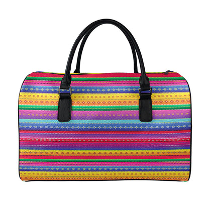 Colorful Mexican Serape Pattern Print Leather Duffle Bag