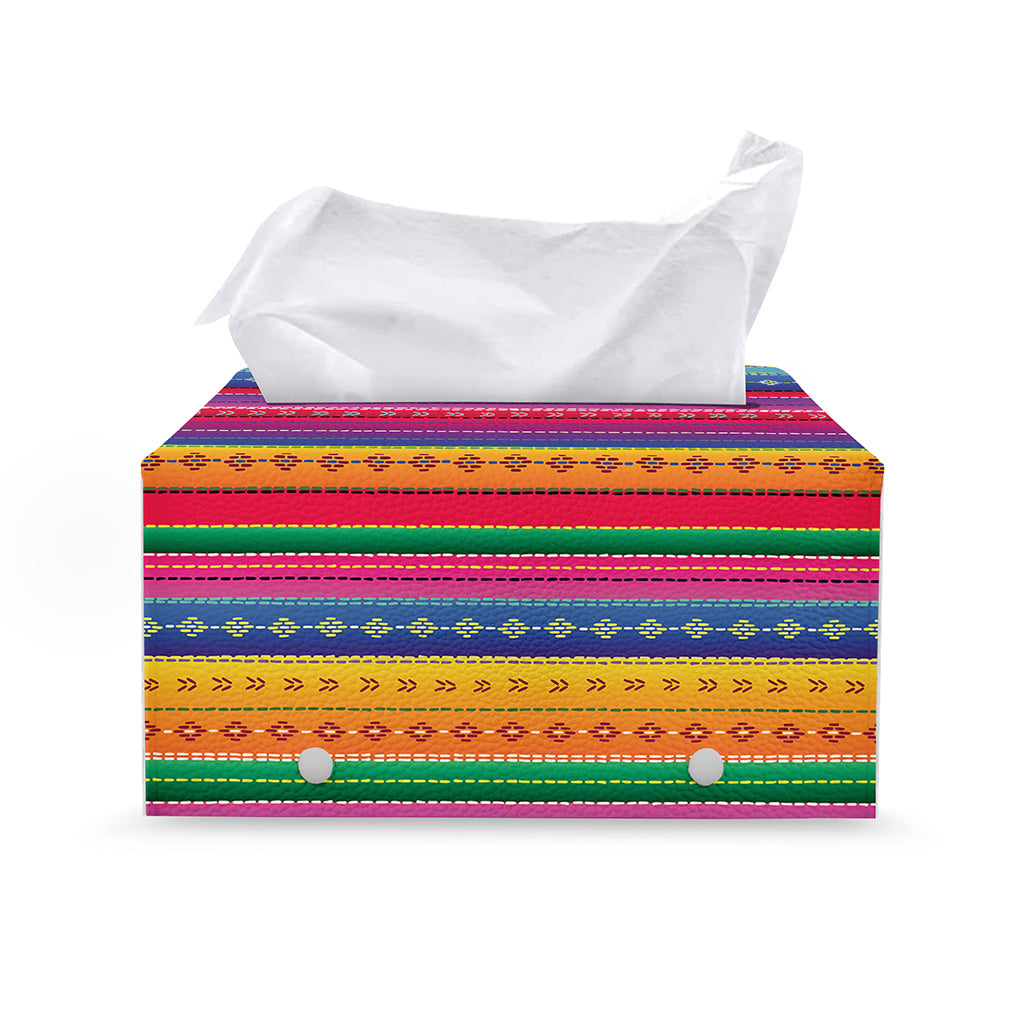 Colorful Mexican Serape Pattern Print Leather Tissue Box Cover