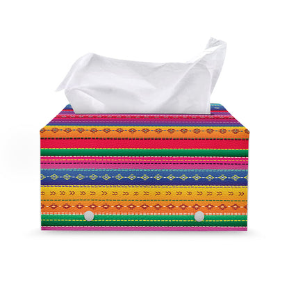 Colorful Mexican Serape Pattern Print Leather Tissue Box Cover