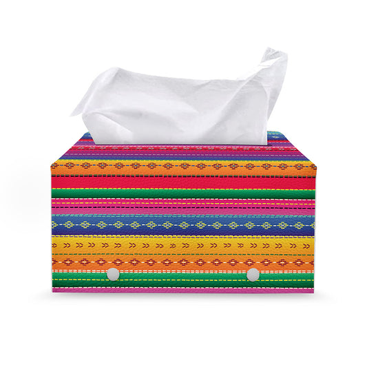 Colorful Mexican Serape Pattern Print Leather Tissue Box Cover