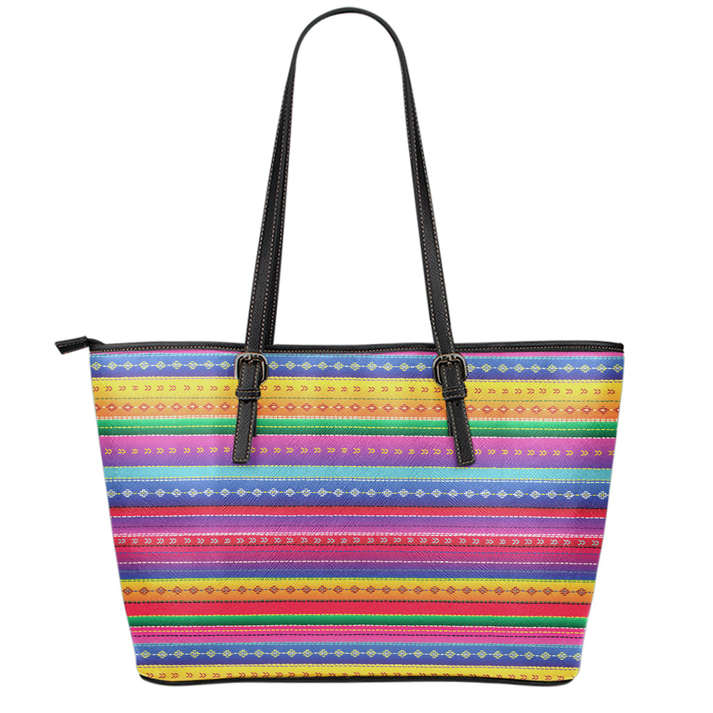 Colorful Mexican Serape Pattern Print Leather Tote Bag