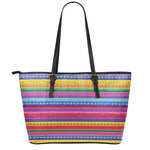 Colorful Mexican Serape Pattern Print Leather Tote Bag