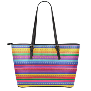 Colorful Mexican Serape Pattern Print Leather Tote Bag