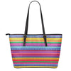 Colorful Mexican Serape Pattern Print Leather Tote Bag