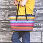 Colorful Mexican Serape Pattern Print Leather Tote Bag