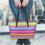 Colorful Mexican Serape Pattern Print Leather Tote Bag