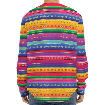 Colorful Mexican Serape Pattern Print Long Sleeve Baseball Jersey