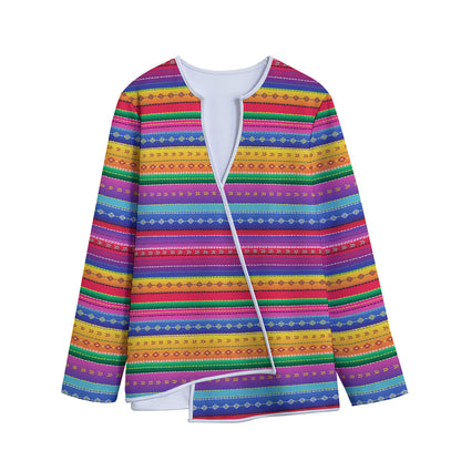 Colorful Mexican Serape Pattern Print Long Sleeve Short Coat