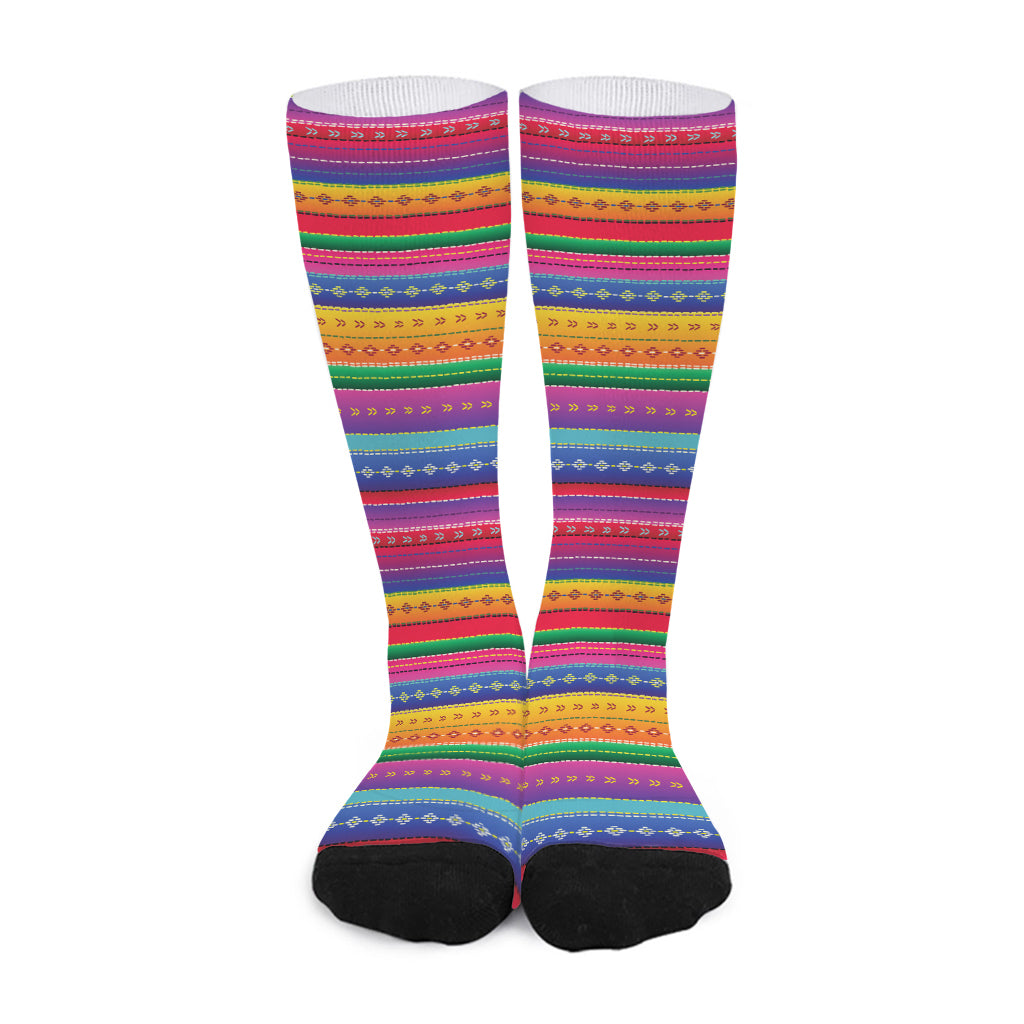 Colorful Mexican Serape Pattern Print Long Socks