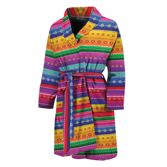 Colorful Mexican Serape Pattern Print Men's Bathrobe