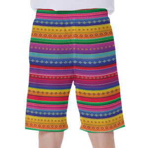 Colorful Mexican Serape Pattern Print Men's Beach Shorts