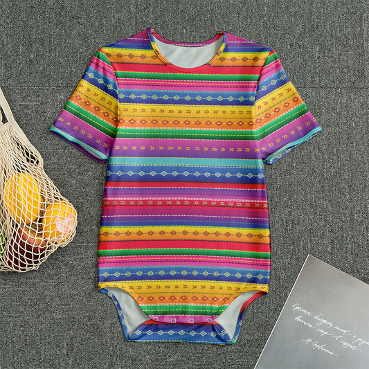 Colorful Mexican Serape Pattern Print Men's Bodysuit
