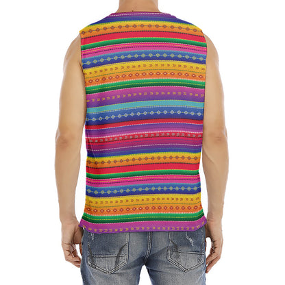 Colorful Mexican Serape Pattern Print Men's Fitness Tank Top