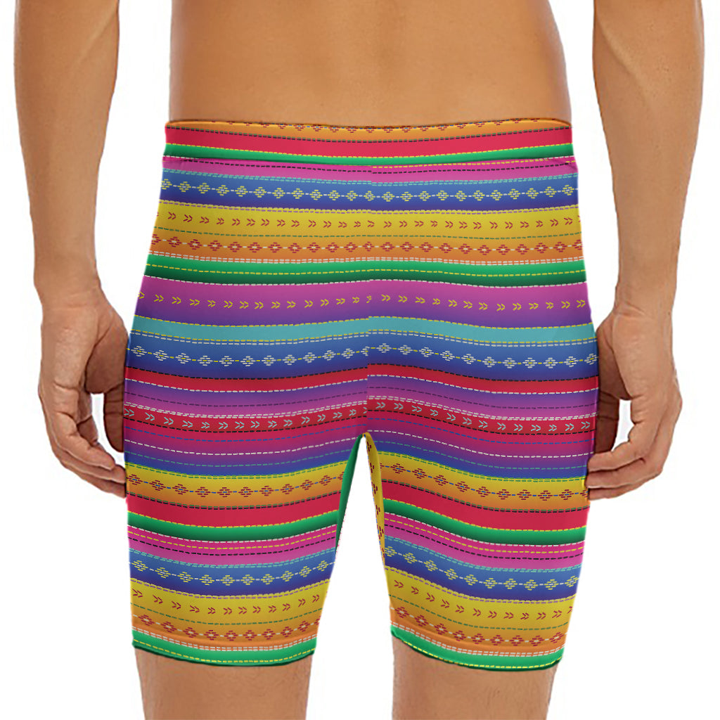 Colorful Mexican Serape Pattern Print Men's Long Boxer Briefs