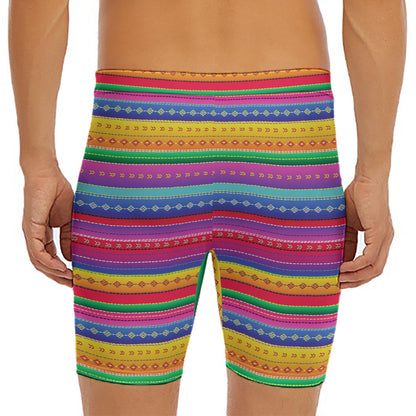 Colorful Mexican Serape Pattern Print Men's Long Boxer Briefs