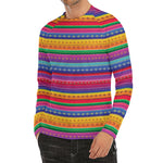 Colorful Mexican Serape Pattern Print Men's Long Sleeve Rash Guard
