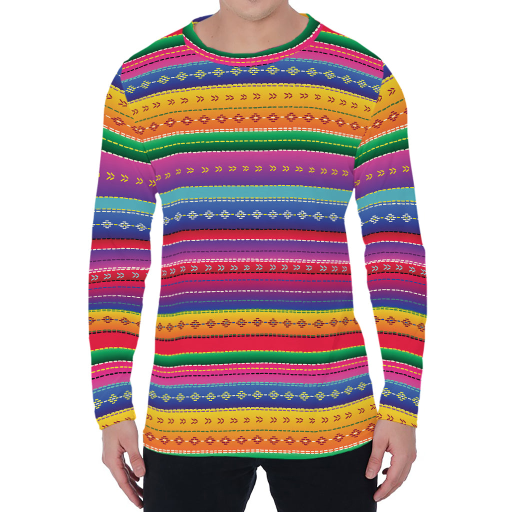 Colorful Mexican Serape Pattern Print Men's Long Sleeve T-Shirt