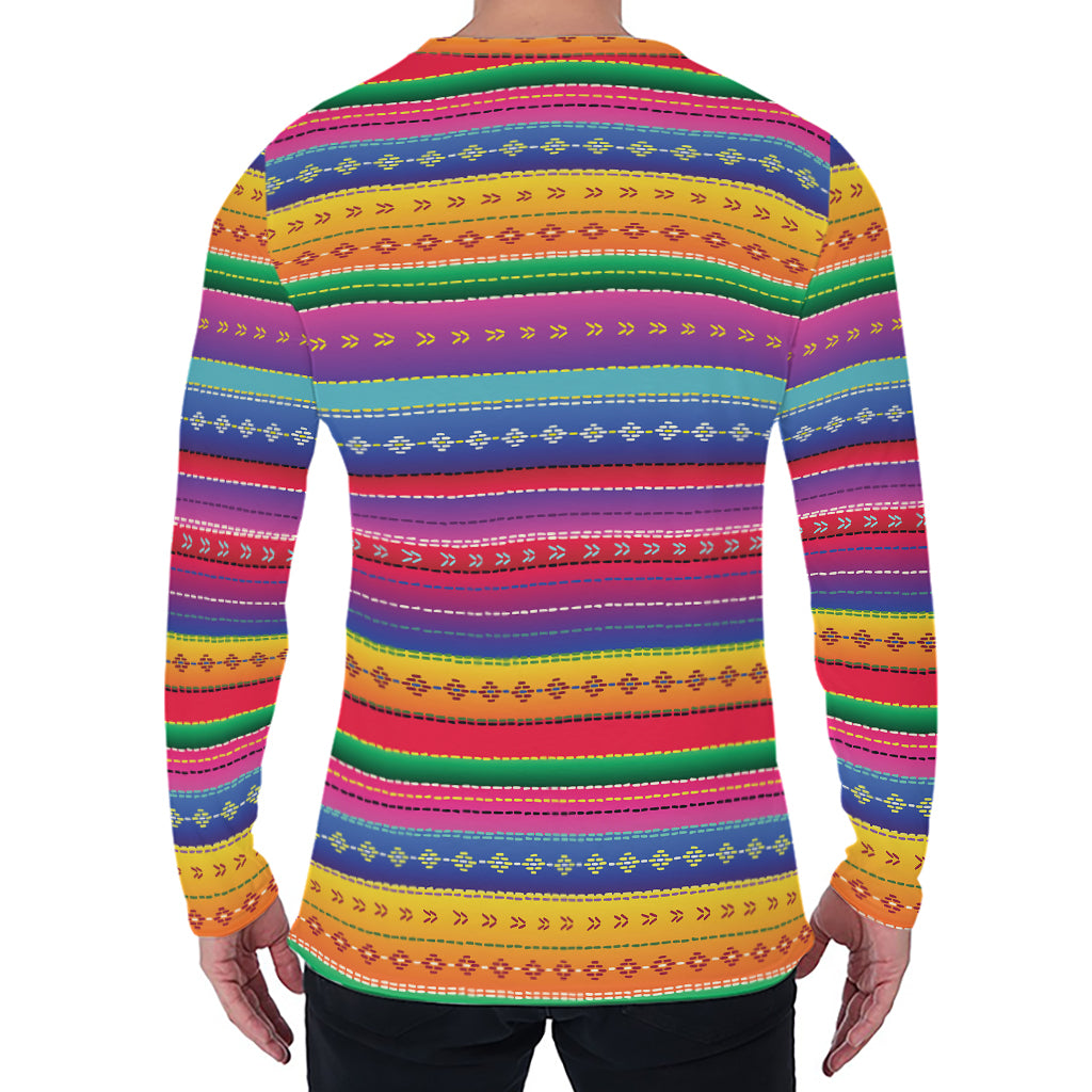 Colorful Mexican Serape Pattern Print Men's Long Sleeve T-Shirt