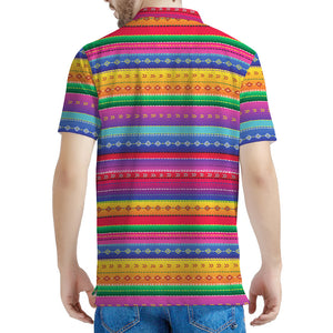 Colorful Mexican Serape Pattern Print Men's Polo Shirt