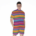 Colorful Mexican Serape Pattern Print Men's Rompers