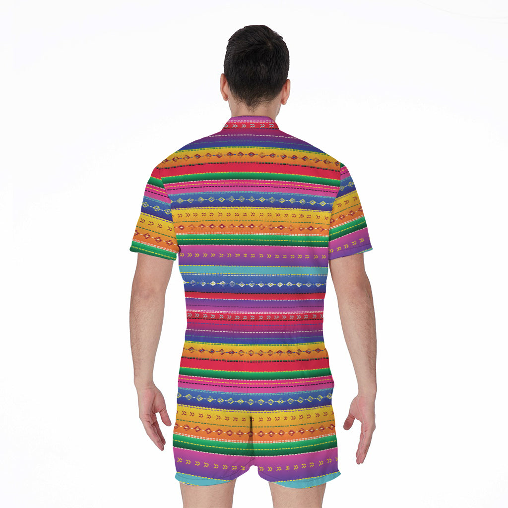 Colorful Mexican Serape Pattern Print Men's Rompers
